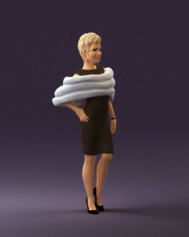 Woman in dark suit with fur 0653 3D Print Ready 3D print model_6