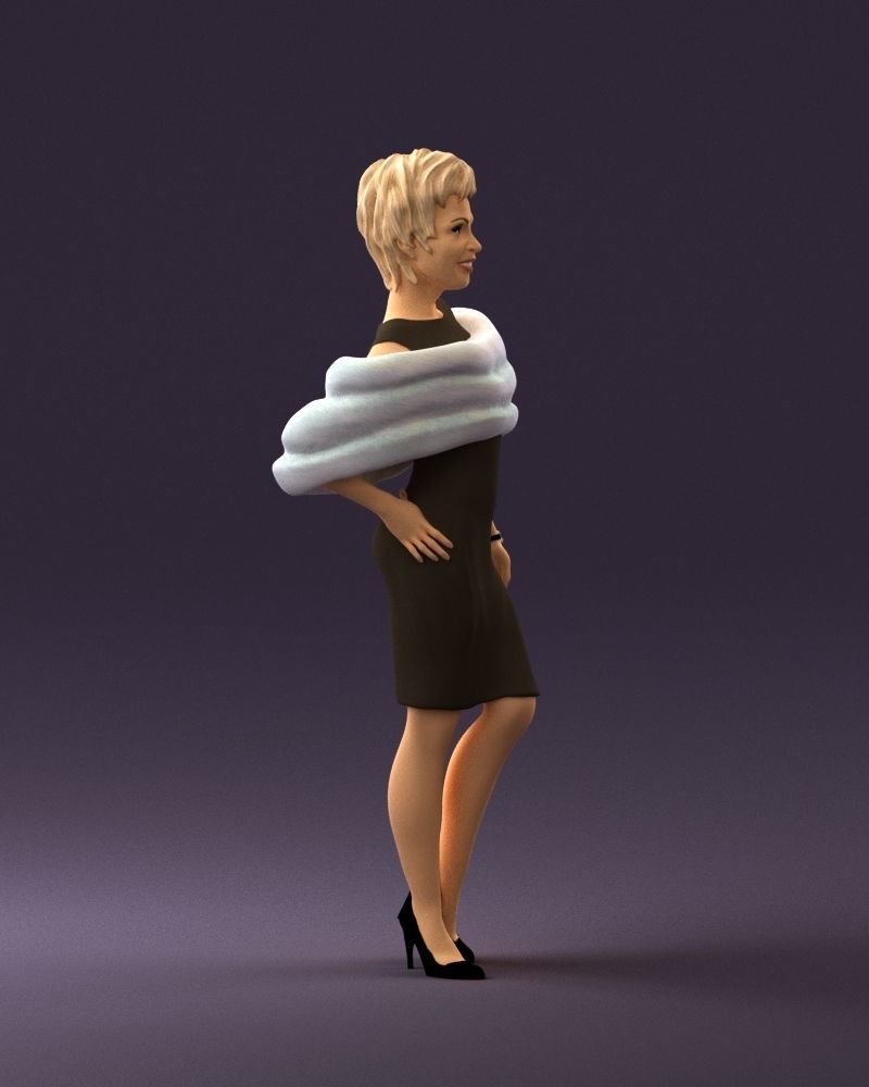Woman in dark suit with fur 0653 3D Print Ready 3D print model_9