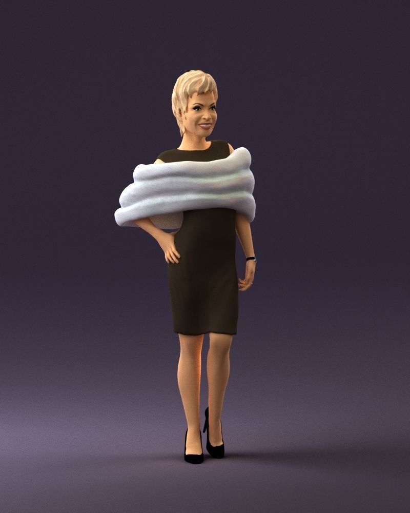 Woman in dark suit with fur 0653 3D Print Ready 3D print model_3