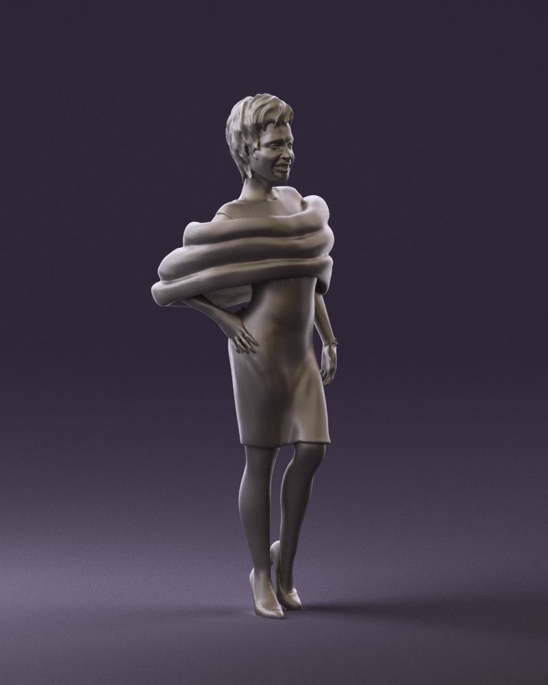 Woman in dark suit with fur 0653 3D Print Ready 3D print model_7