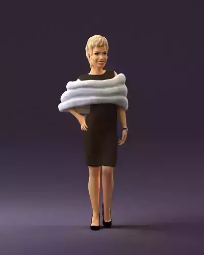 Woman in dark suit with fur 0653 3D Print Ready 3D print model
