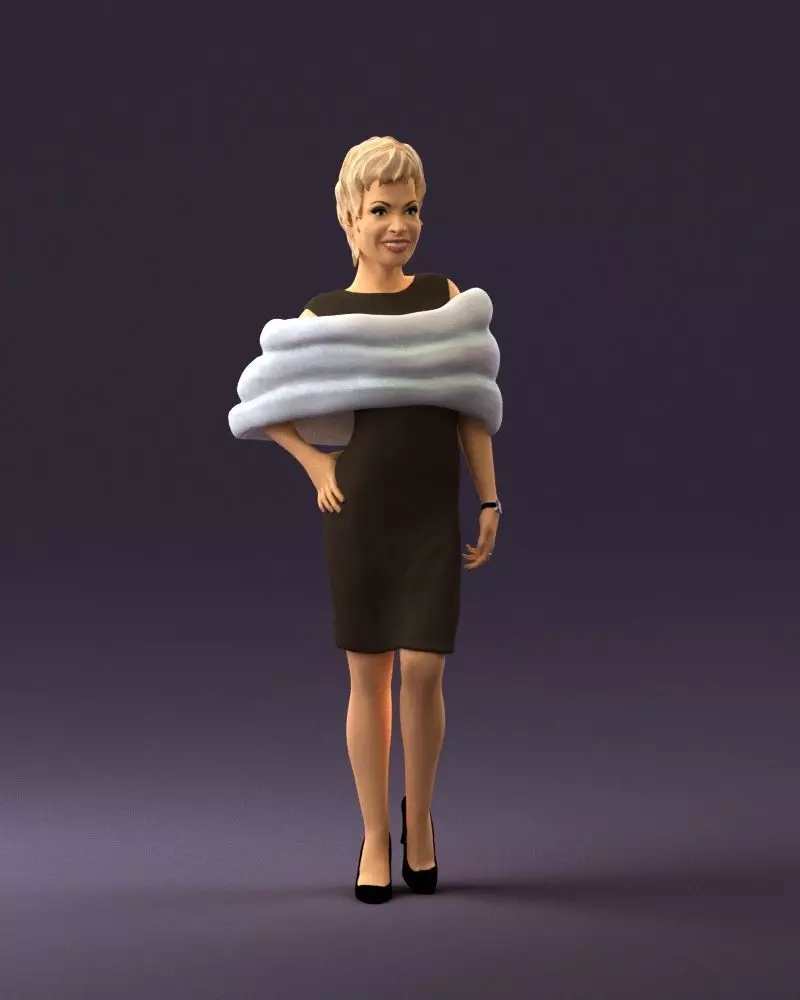 Woman in dark suit with fur 0653 3D Print Ready 3D print model_0