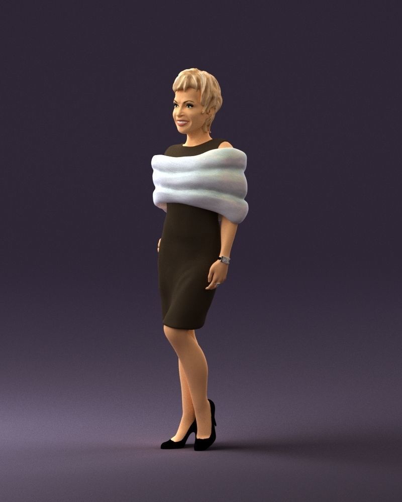 Woman in dark suit with fur 0653 3D Print Ready 3D print model_27