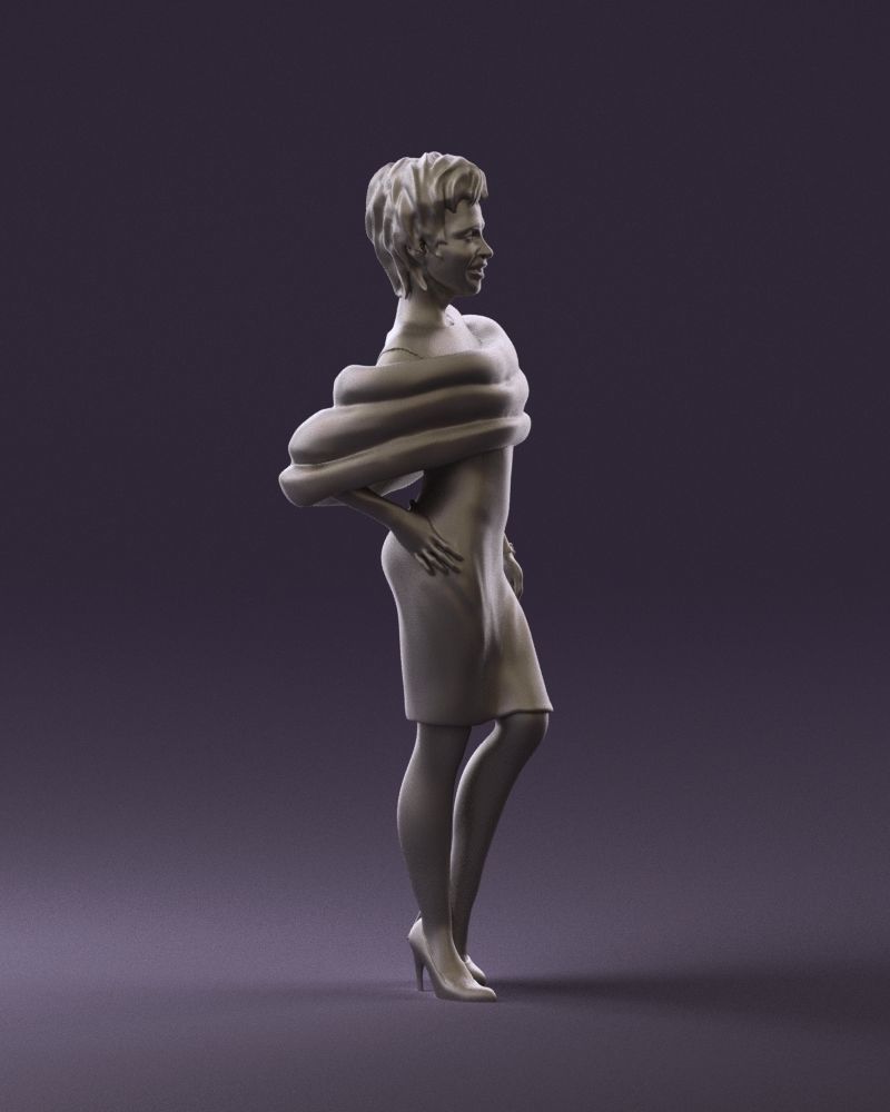 Woman in dark suit with fur 0653 3D Print Ready 3D print model_10