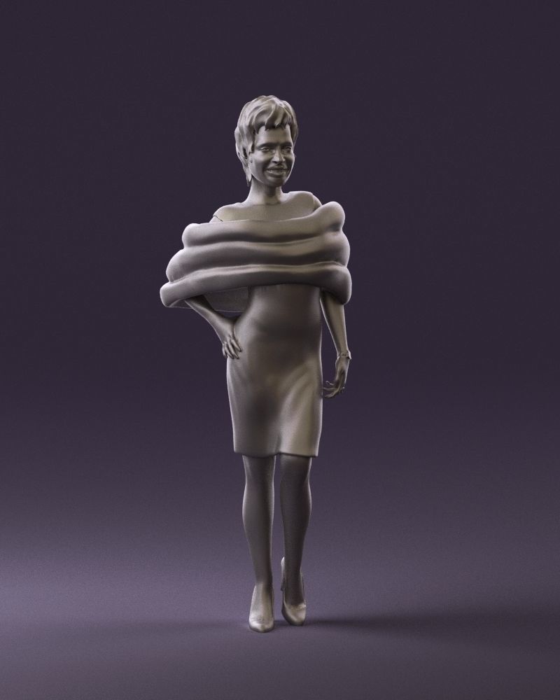 Woman in dark suit with fur 0653 3D Print Ready 3D print model_1