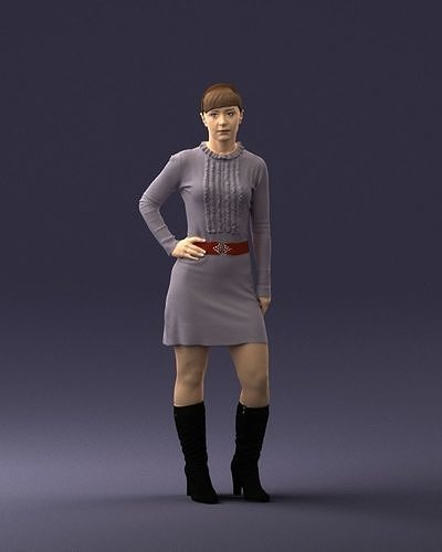 Girl short lilac dress 0677 3D Print Ready 3D print model