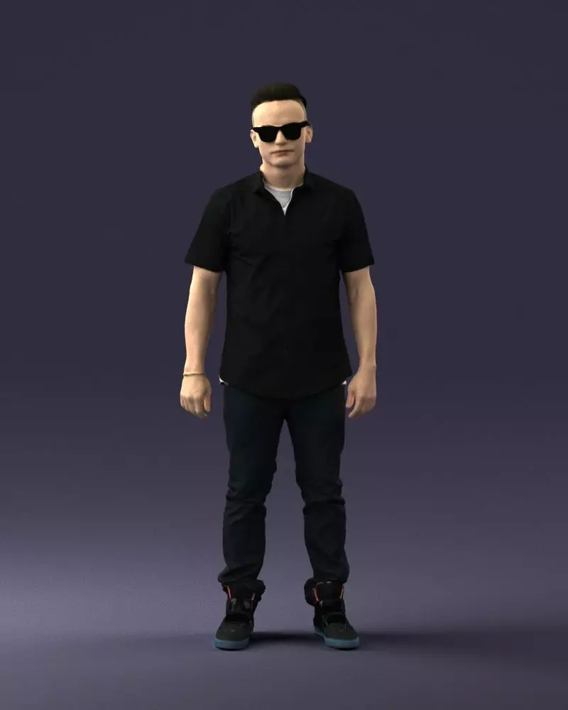 Man with glasses and a black shirt 0227 3D model_0
