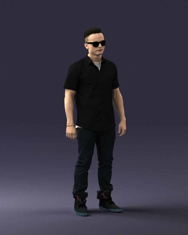 Man with glasses and a black shirt 0227 3D model_6