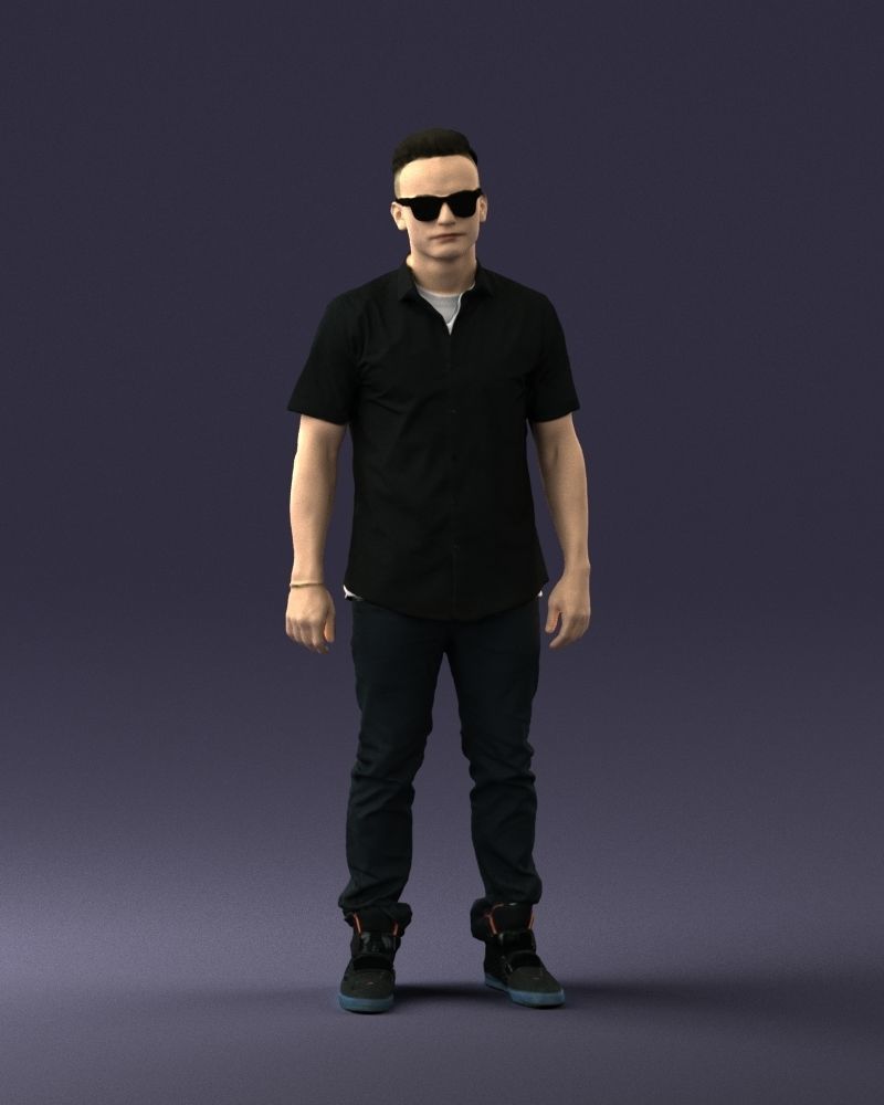 Man with glasses and a black shirt 0227 3D model_3