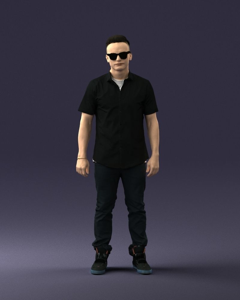 Man with glasses and a black shirt 0227 3D model_36