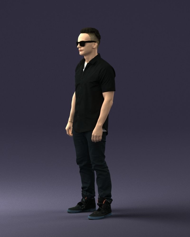 Man with glasses and a black shirt 0227 3D model_27