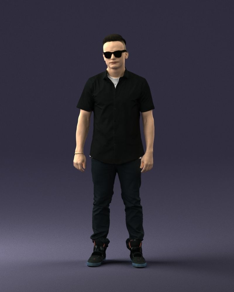 Man with glasses and a black shirt 0227 3D model_33