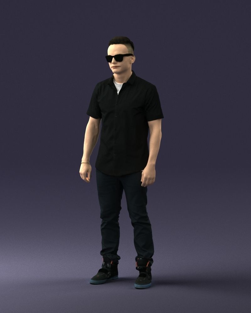 Man with glasses and a black shirt 0227 3D model_30