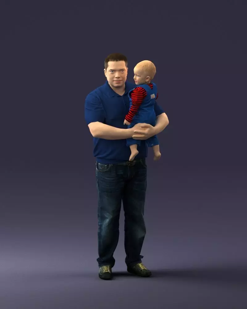 000466 Father Holding Baby Low-poly 3D model