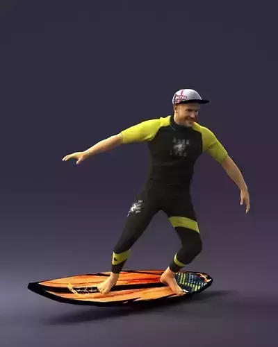 000627 Surfing Man on Board Action Pose Full Body 3D Scan