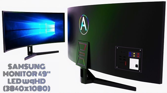 Monitor curved with windows Low-poly 3D model