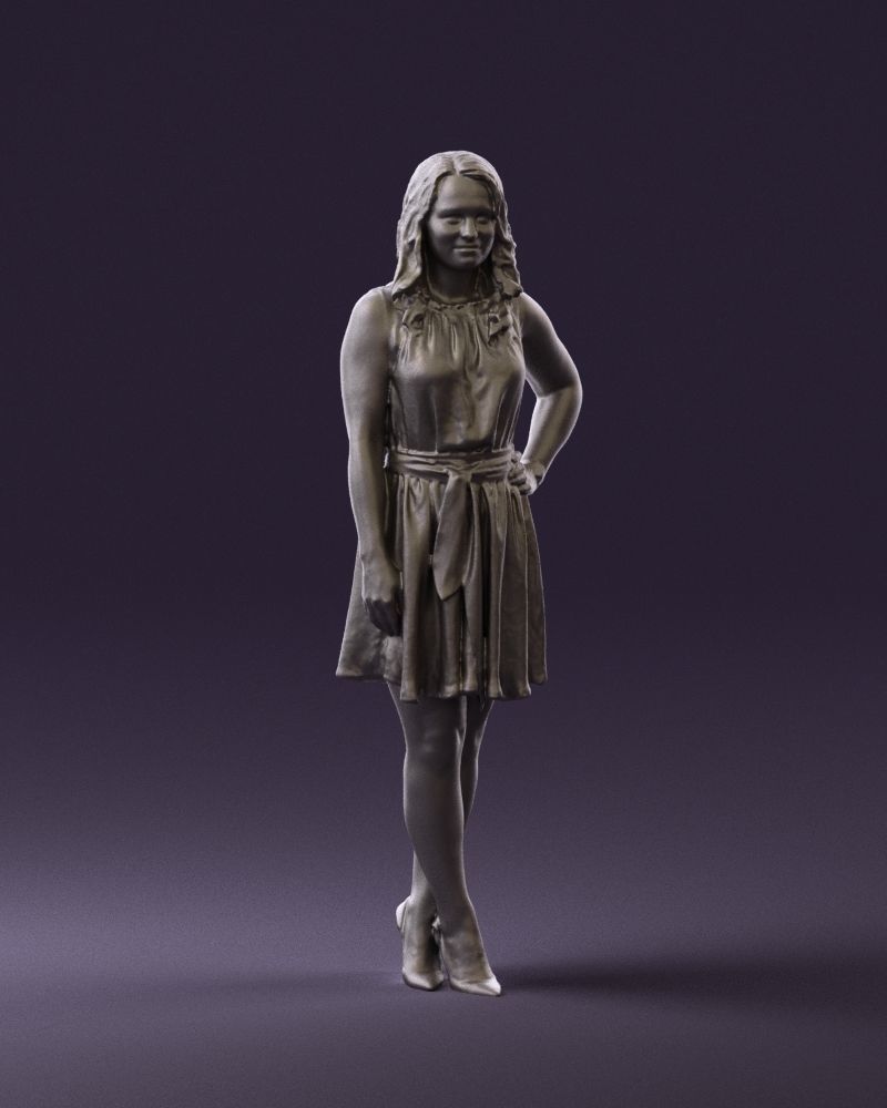 Woman in white blue dress 0685 3D Print Ready 3D print model_4