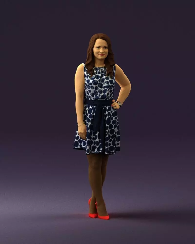 Woman in white blue dress 0685 3D Print Ready 3D print model_0