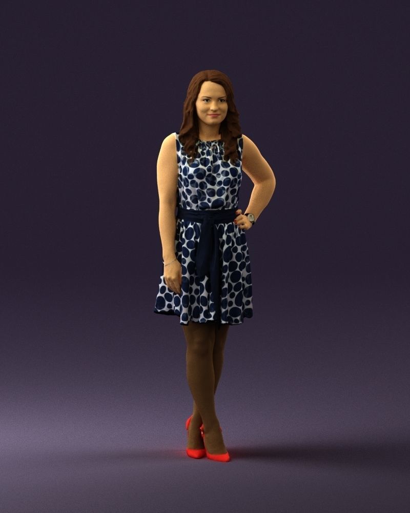 Woman in white blue dress 0685 3D Print Ready 3D print model_36