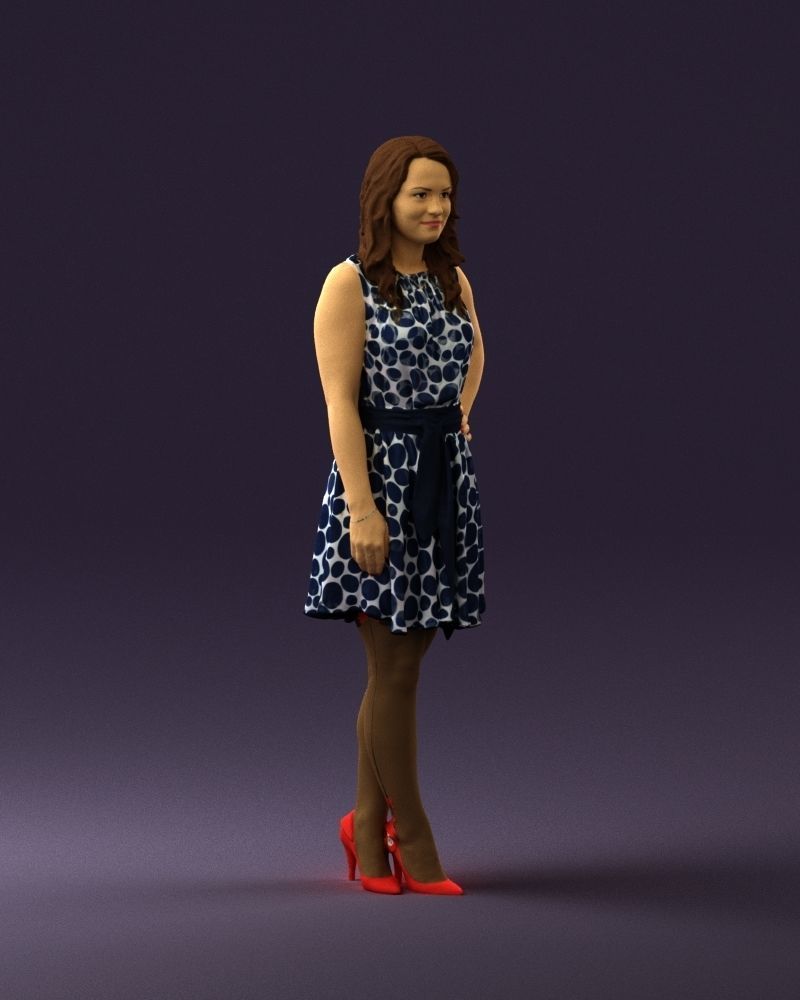 Woman in white blue dress 0685 3D Print Ready 3D print model_6