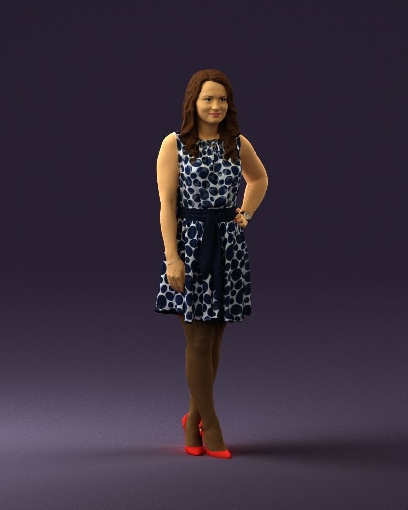 Woman in white blue dress 0685 3D Print Ready 3D print model_3