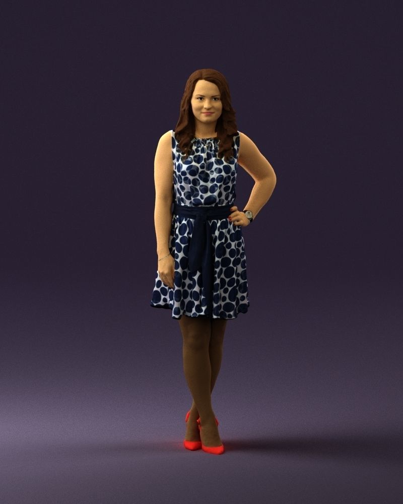 Woman in white blue dress 0685 3D Print Ready 3D print model_33