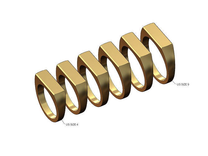 Simple rectangular fashion signet ring US sizes 4to9 3D print model