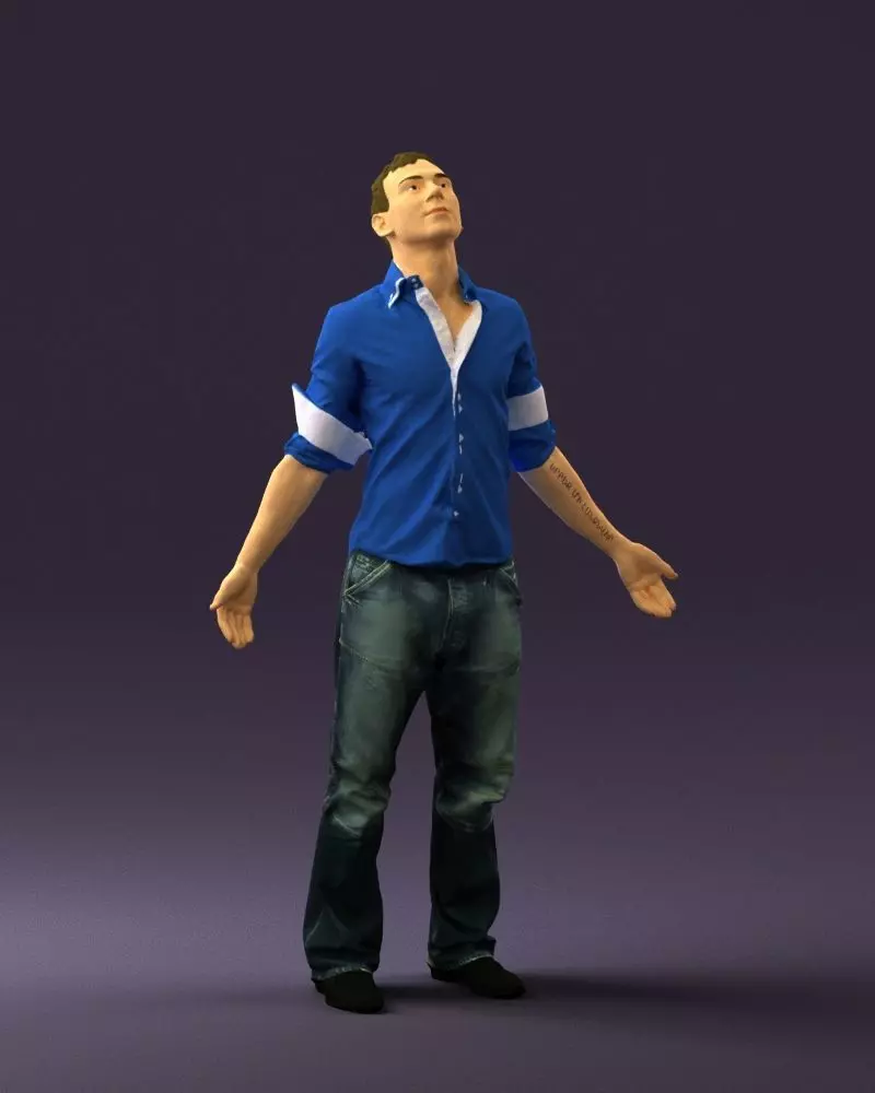 001990 Man in blessed pose in blue 0602 STL Miniature 3D print model