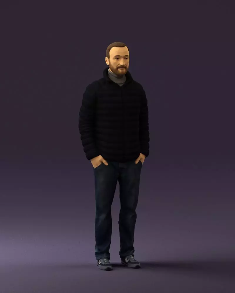 001989 Man with beard in dark blue jacket 0601 STL Miniature 3D print model