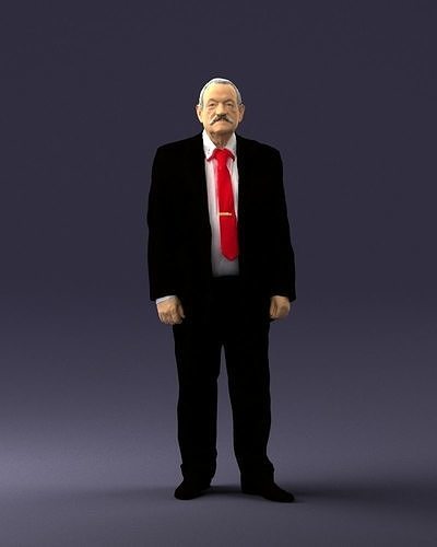 Grandfather with mustache in dark jacket 0392 3D Print Ready 3D print model