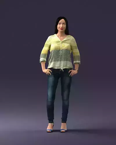 Stylish brunette in jeans 0248 3D Print Ready