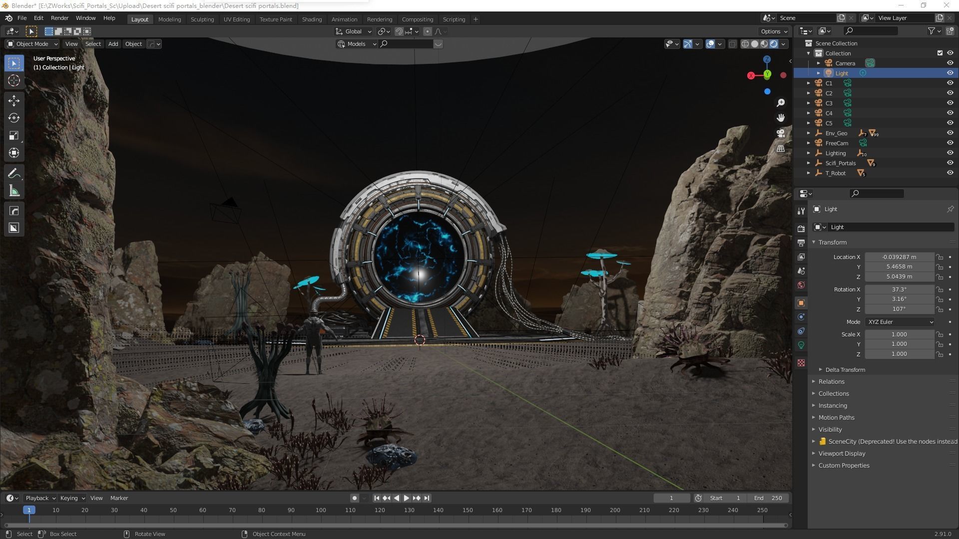Scifi Desert Portals scence 3D model_8