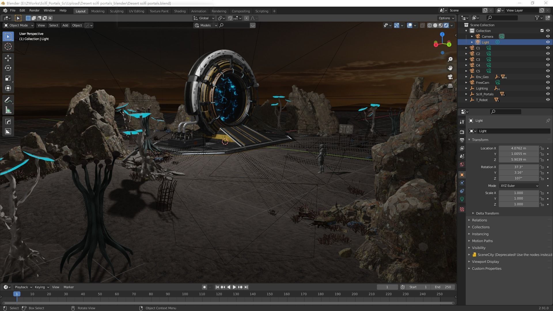 Scifi Desert Portals scence 3D model_7