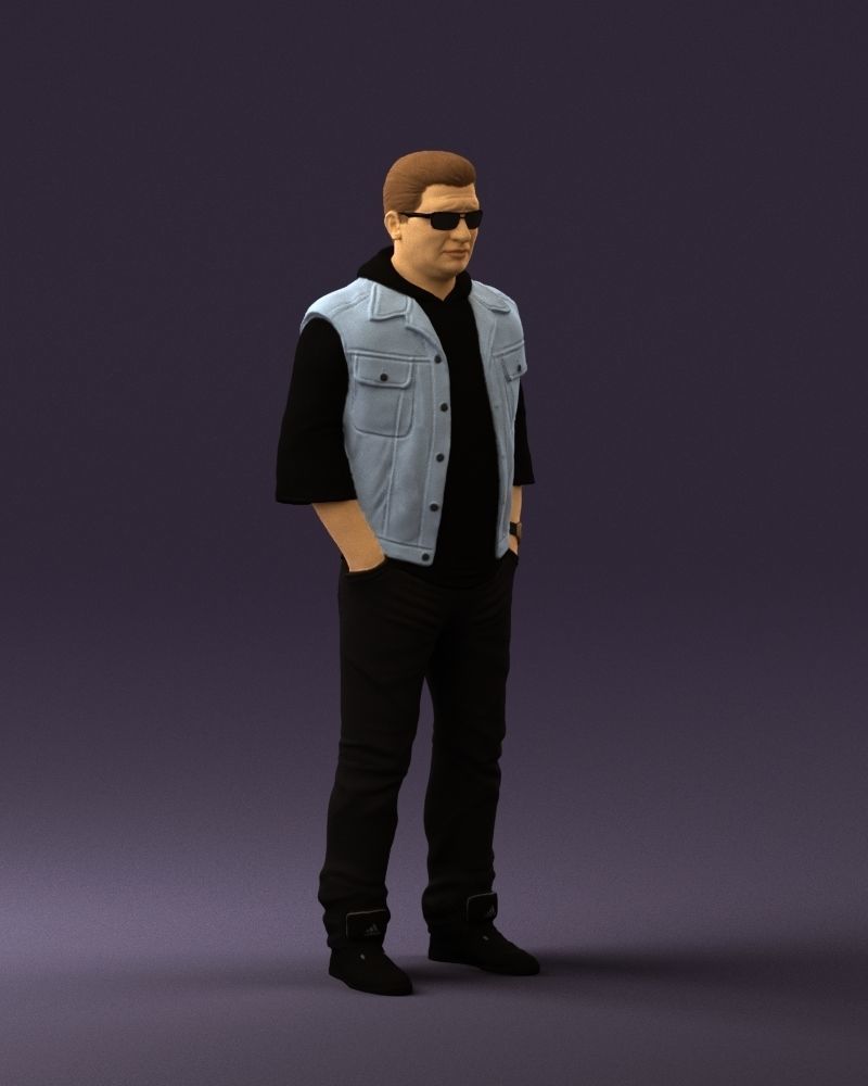 Man in jeans jacket sunglasses 0710 3D Print Ready 3D print model_5