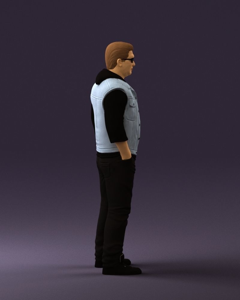 Man in jeans jacket sunglasses 0710 3D Print Ready 3D print model_9