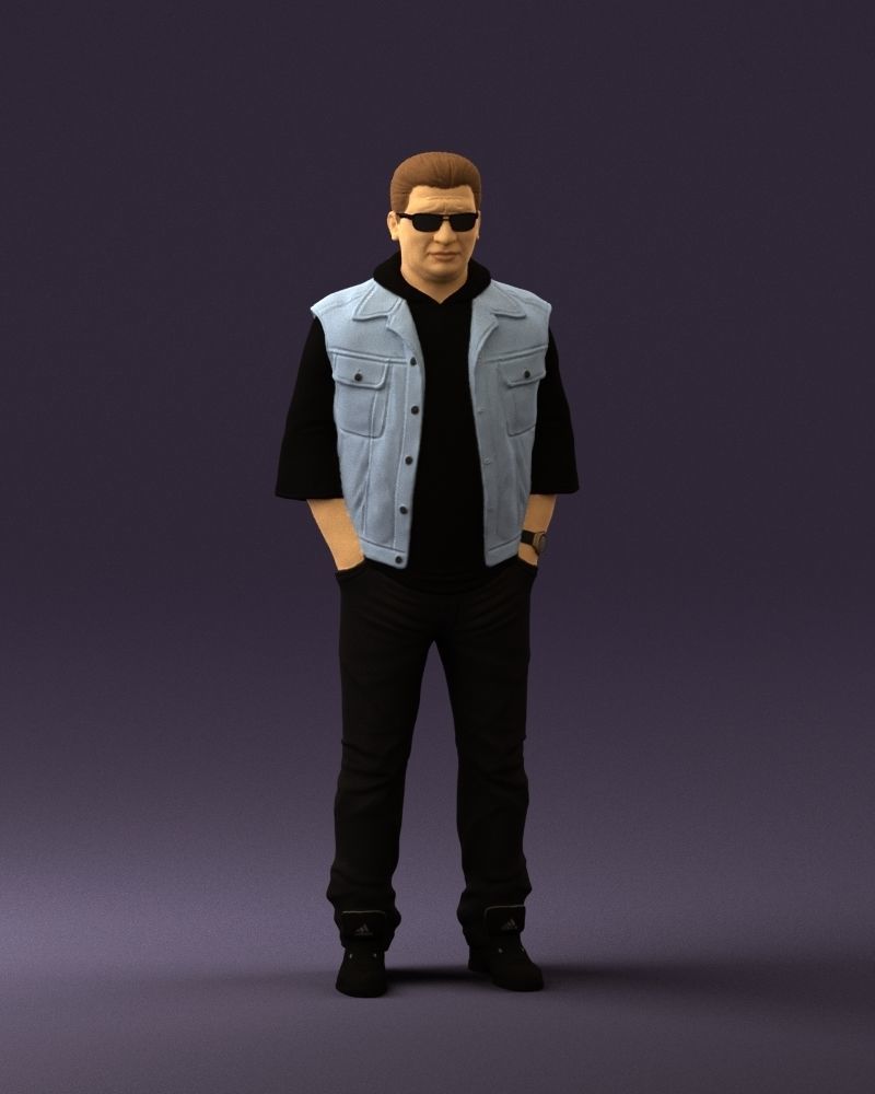 Man in jeans jacket sunglasses 0710 3D Print Ready 3D print model_1