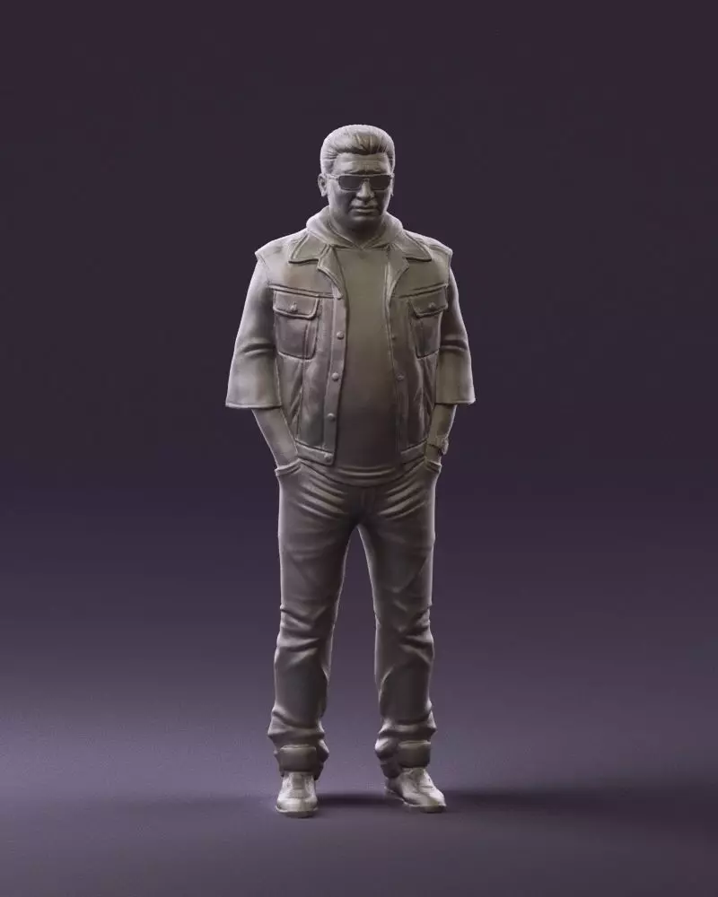 002100 Man denim jacket sunglasses 0710 STL Miniature 3D print model