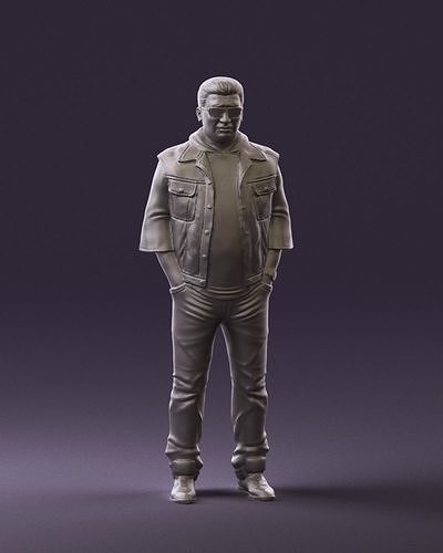 Man in jeans jacket sunglasses 0710 3D Print Ready 3D print model