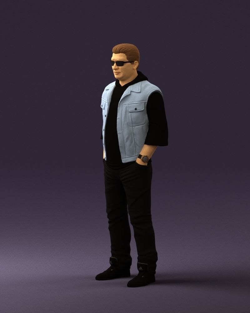 Man in jeans jacket sunglasses 0710 3D Print Ready 3D print model_19