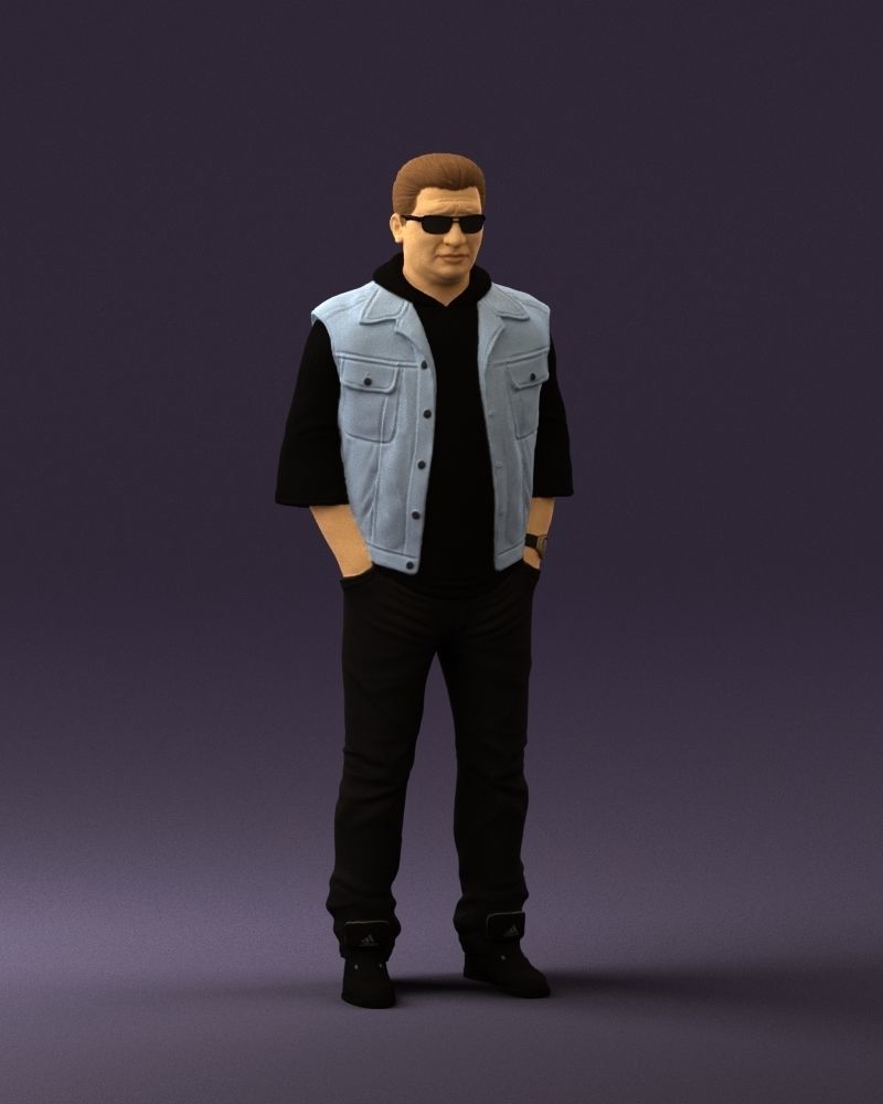 Man in jeans jacket sunglasses 0710 3D Print Ready 3D print model_3