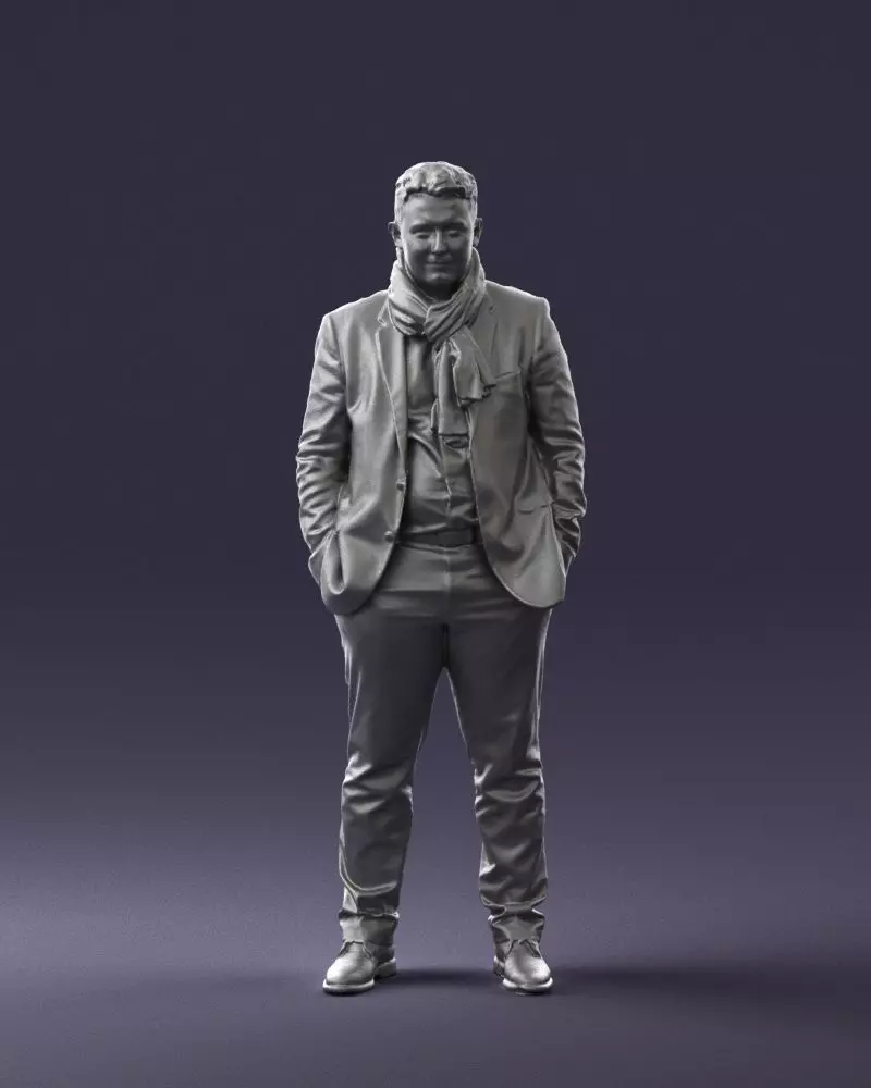 Young man scarf with jacket 0714 3D Print Ready 3D print model_0