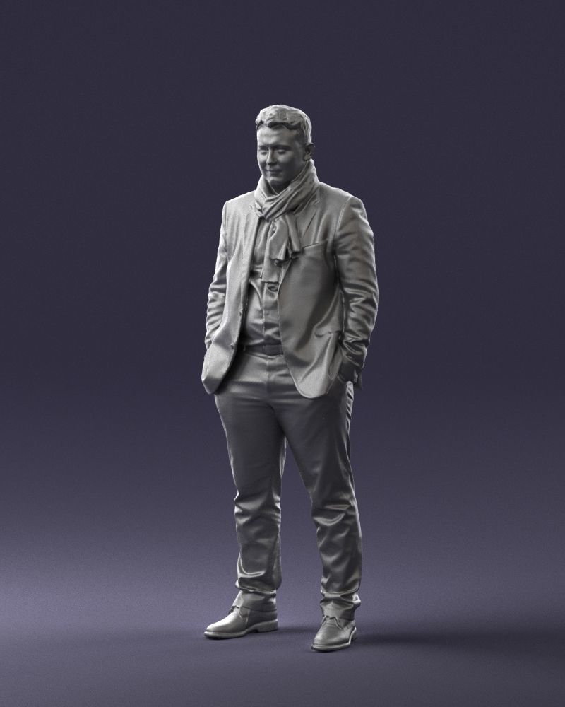 Young man scarf with jacket 0714 3D Print Ready 3D print model_2