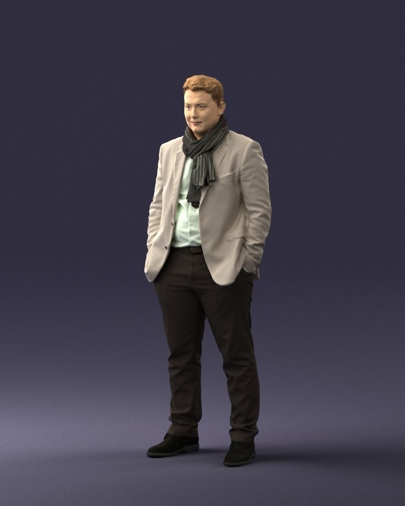 Young man scarf with jacket 0714 3D Print Ready 3D print model_3