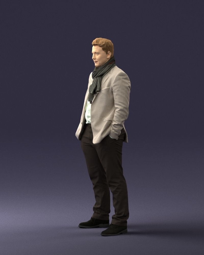 Young man scarf with jacket 0714 3D Print Ready 3D print model_5