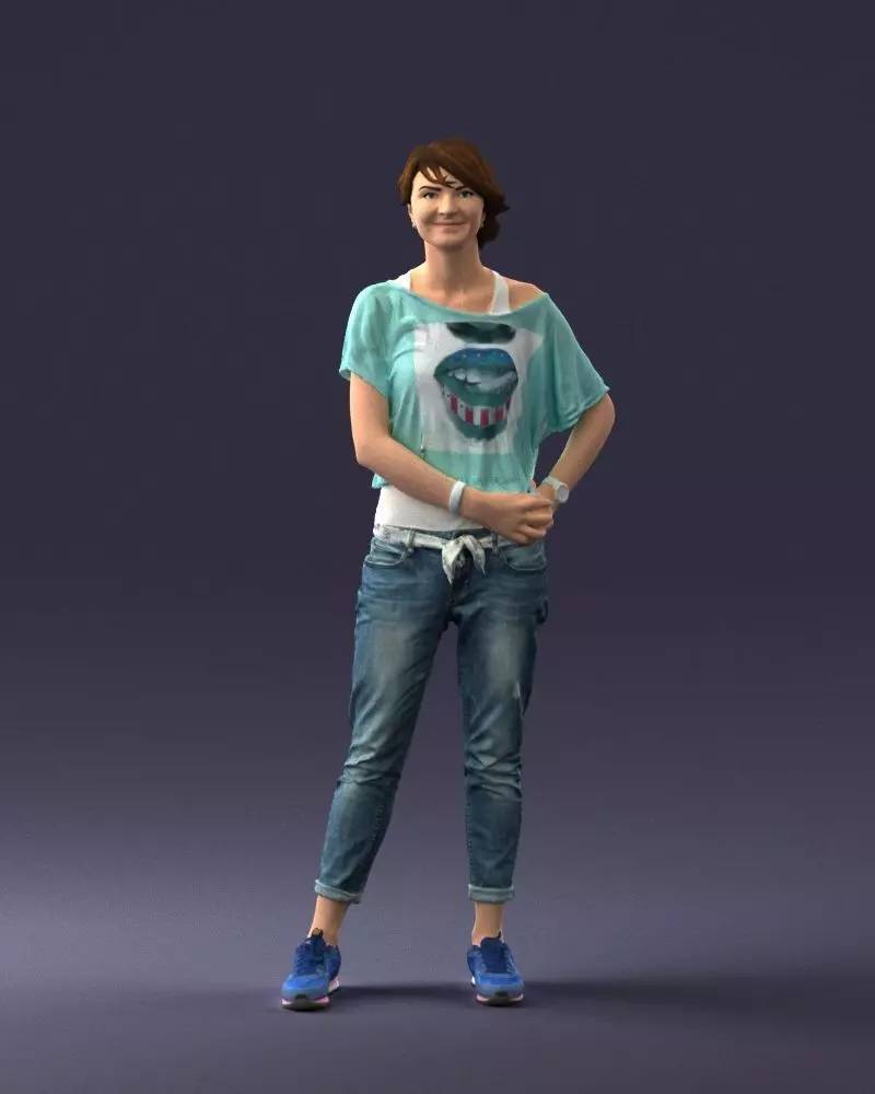 Happy hipster woman 0260 3D Print Ready 3D print model_0