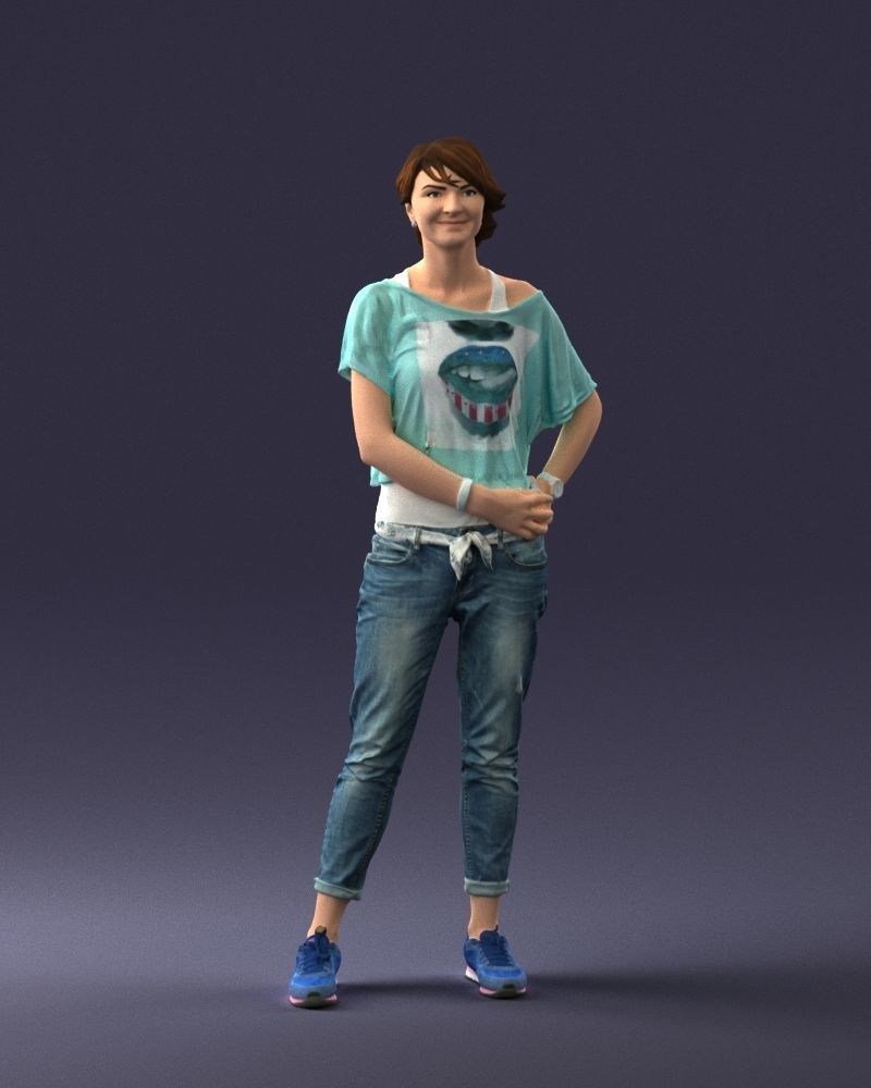 Happy hipster woman 0260 3D Print Ready 3D print model_3