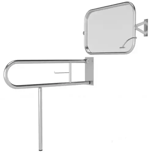 Handrail and tilting mirror for disabled people