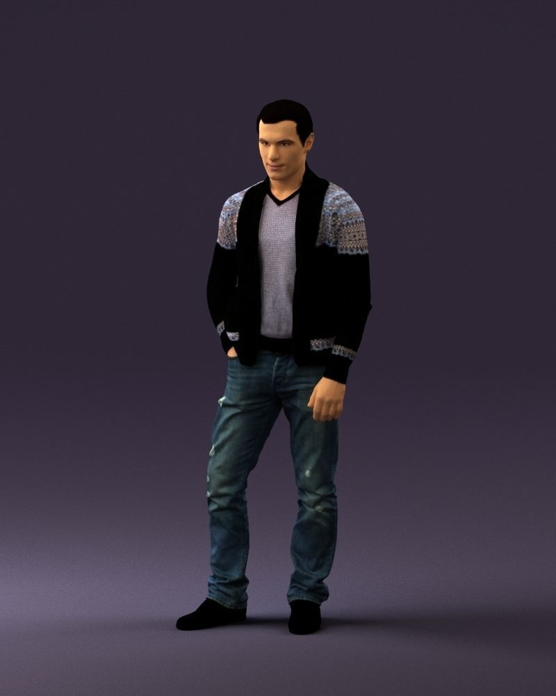 Man in black white long sleeve sweater 0757 3D Print Ready 3D print model_21
