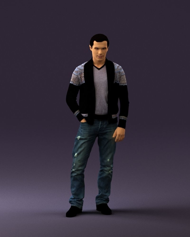 Man in black white long sleeve sweater 0757 3D Print Ready 3D print model_1