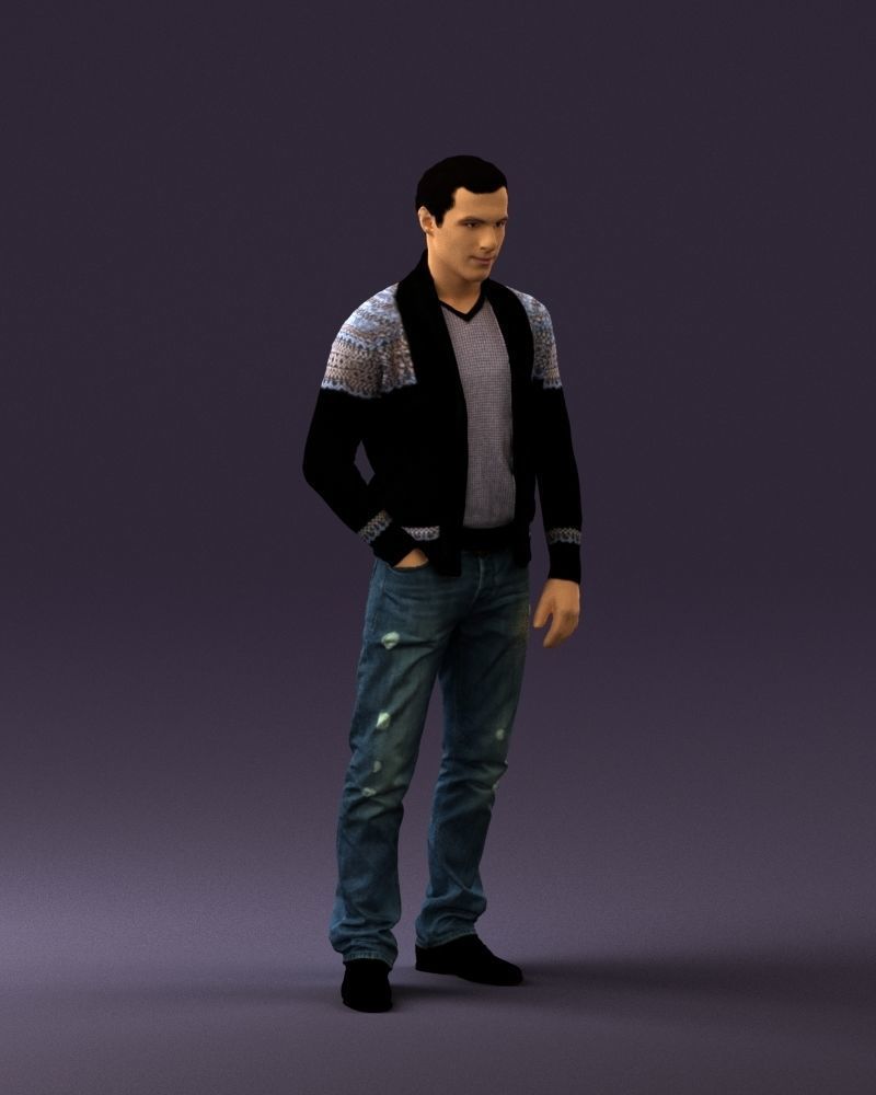 Man in black white long sleeve sweater 0757 3D Print Ready 3D print model_5